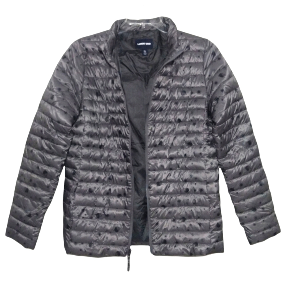 Lands' End ThermoPlume Light Puffer Jacket in Space Grey XL (18-20) NWOT